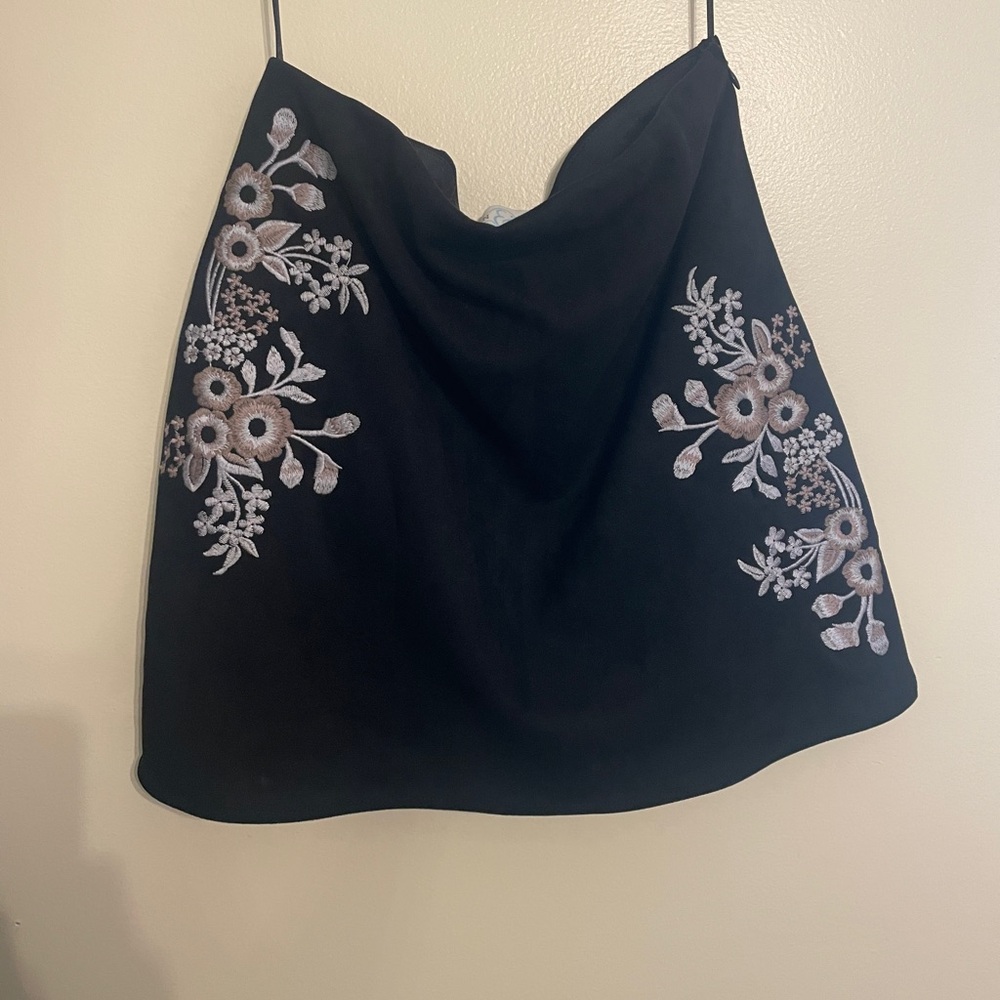Black Floral Embroidered Women's Skirt